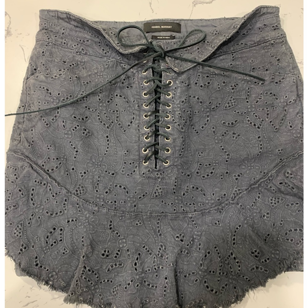 Isabel Marant Dark Grey eyelet skirt with leather tie up waist size 34